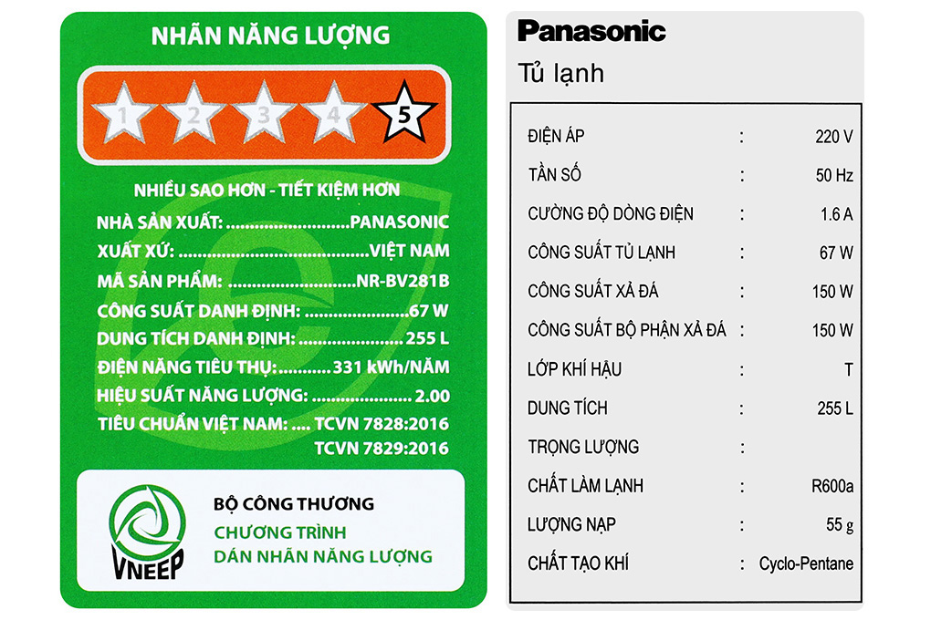 Tủ lạnh Panasonic Inverter 255 lít NR-BV281BGMV