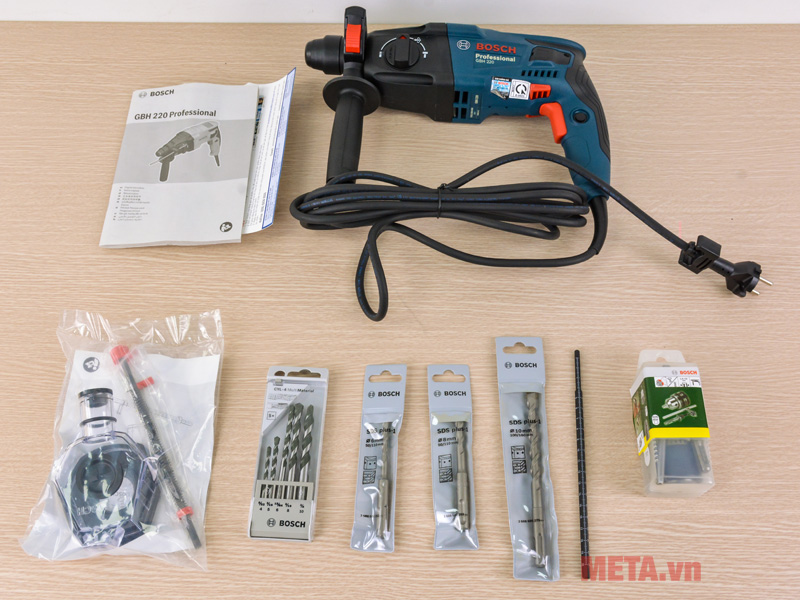 Máy khoan Bosch GBH 220 (KIT) kèm phụ kiện 06112A60K1