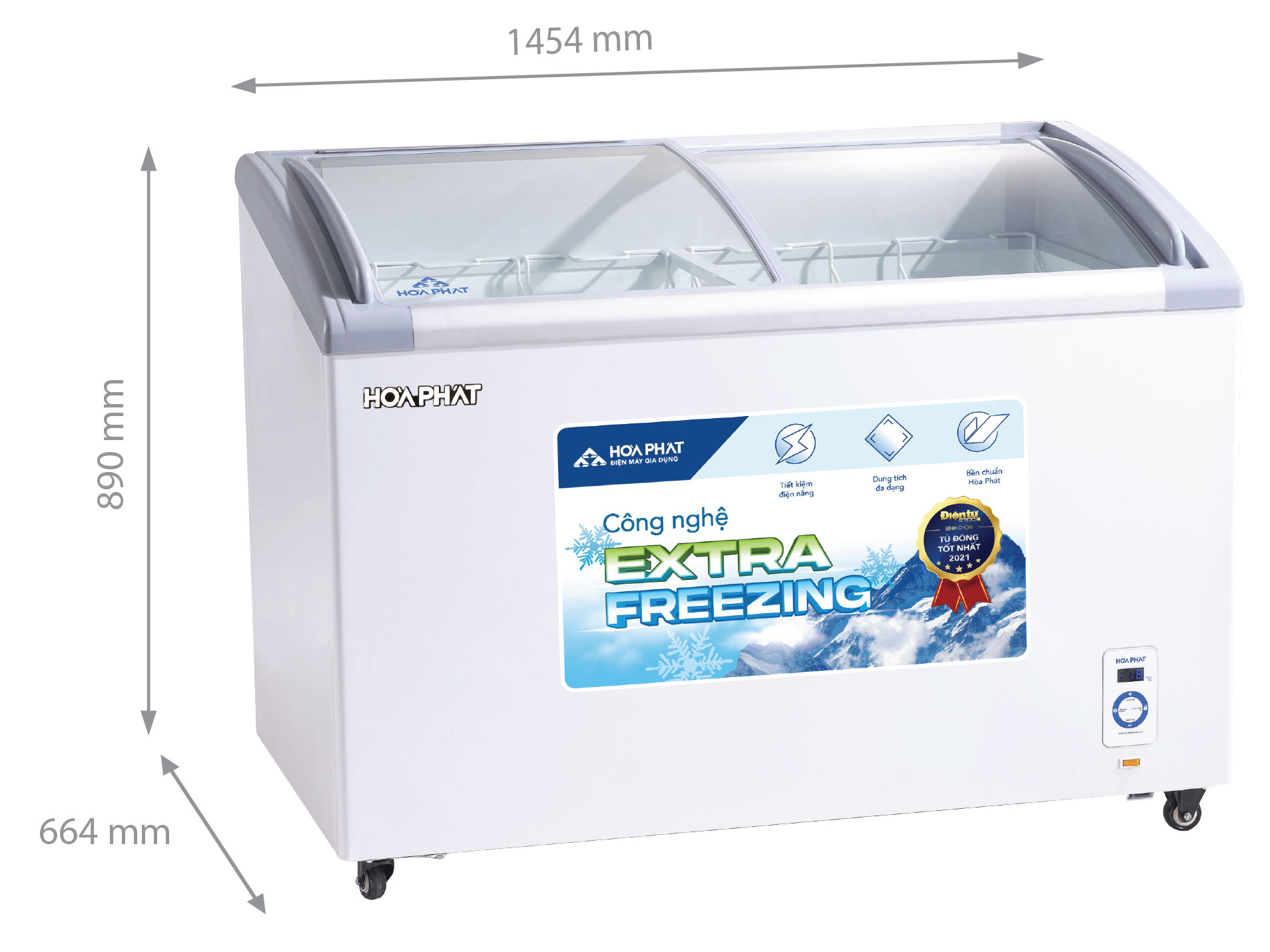 Tủ đông kính cong Hòa Phát 1 ngăn 2 cánh 451 lít HSF AD6451.C1