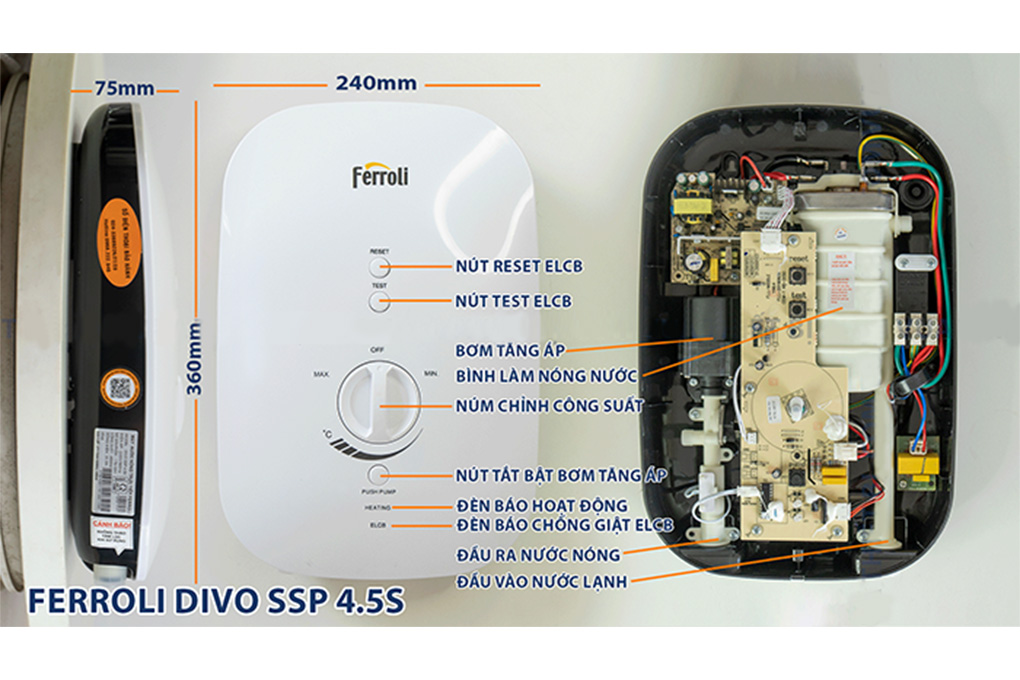 Bình nóng lạnh trực tiếp Ferroli DIVO SSP