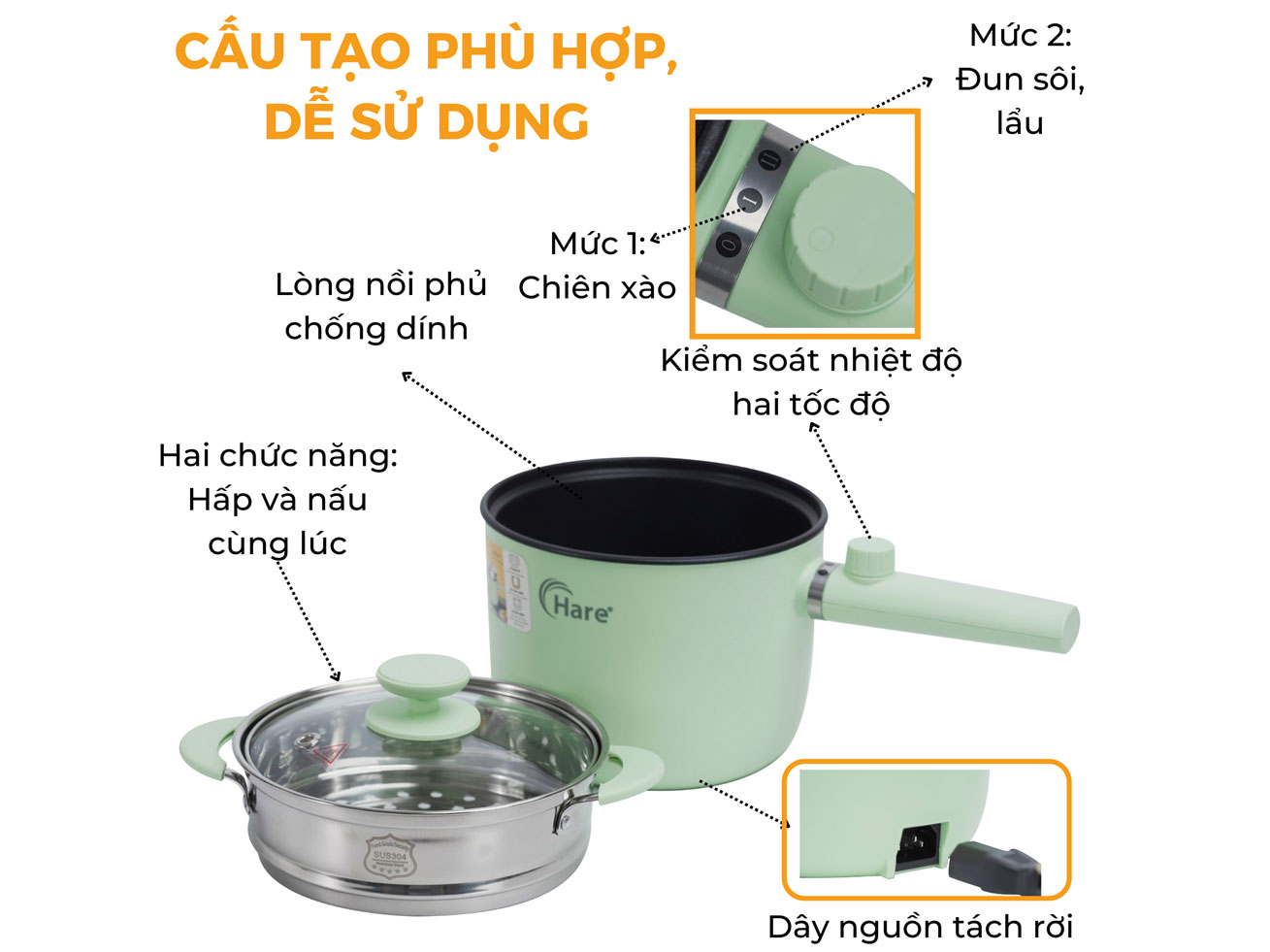 Nồi lẩu điện đa năng mini Hare HR-MF1503 - 1.5 lít
