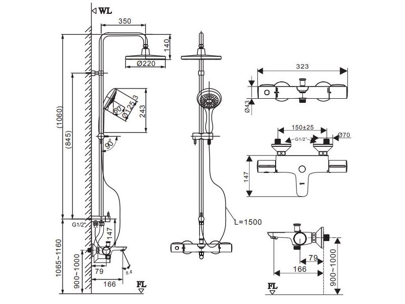 Vòi sen tắm Inax BFV-3415T-8C