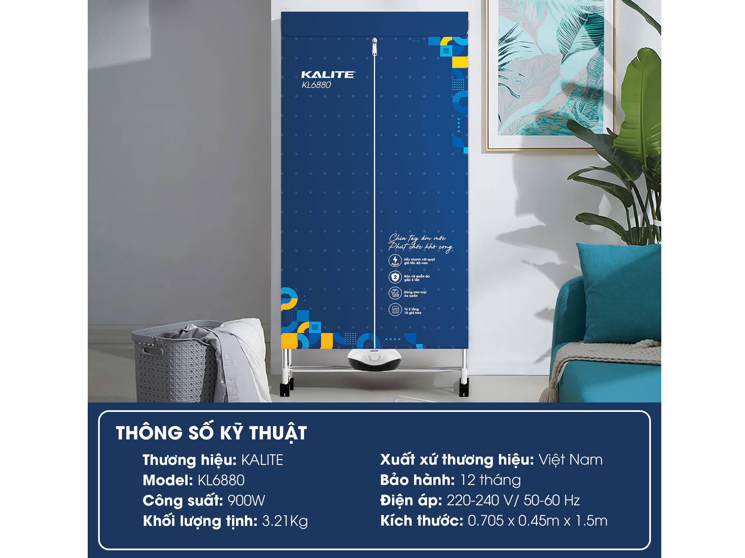 Tủ sấy quần áo Kalite KL6880