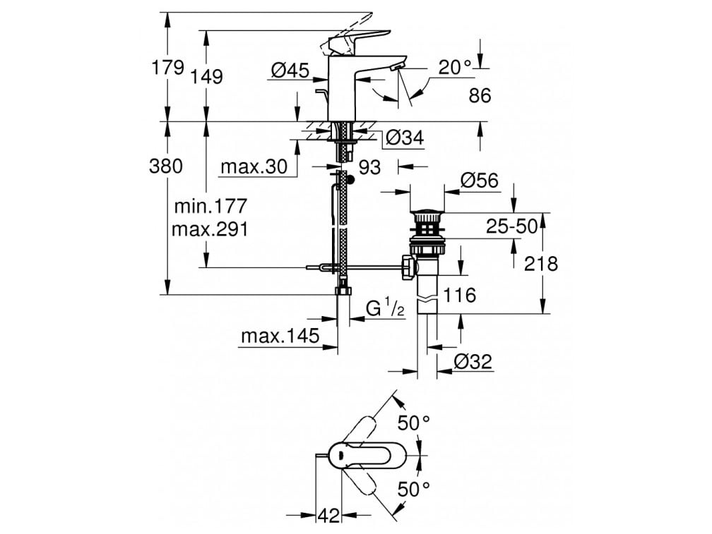 Vòi Lavabo nóng lạnh Grohe BauEdge S-Size 32819000