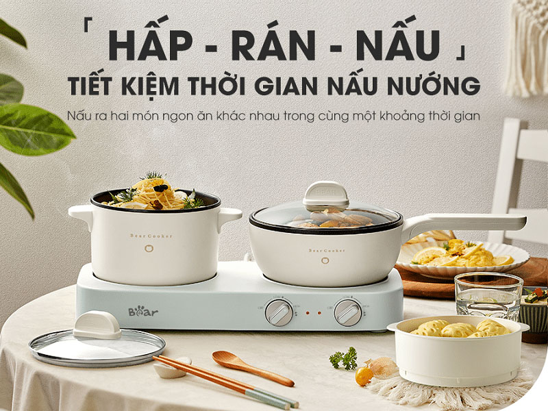 Bếp điện đôi đa năng kèm nồi chảo Bear SB-BD02N