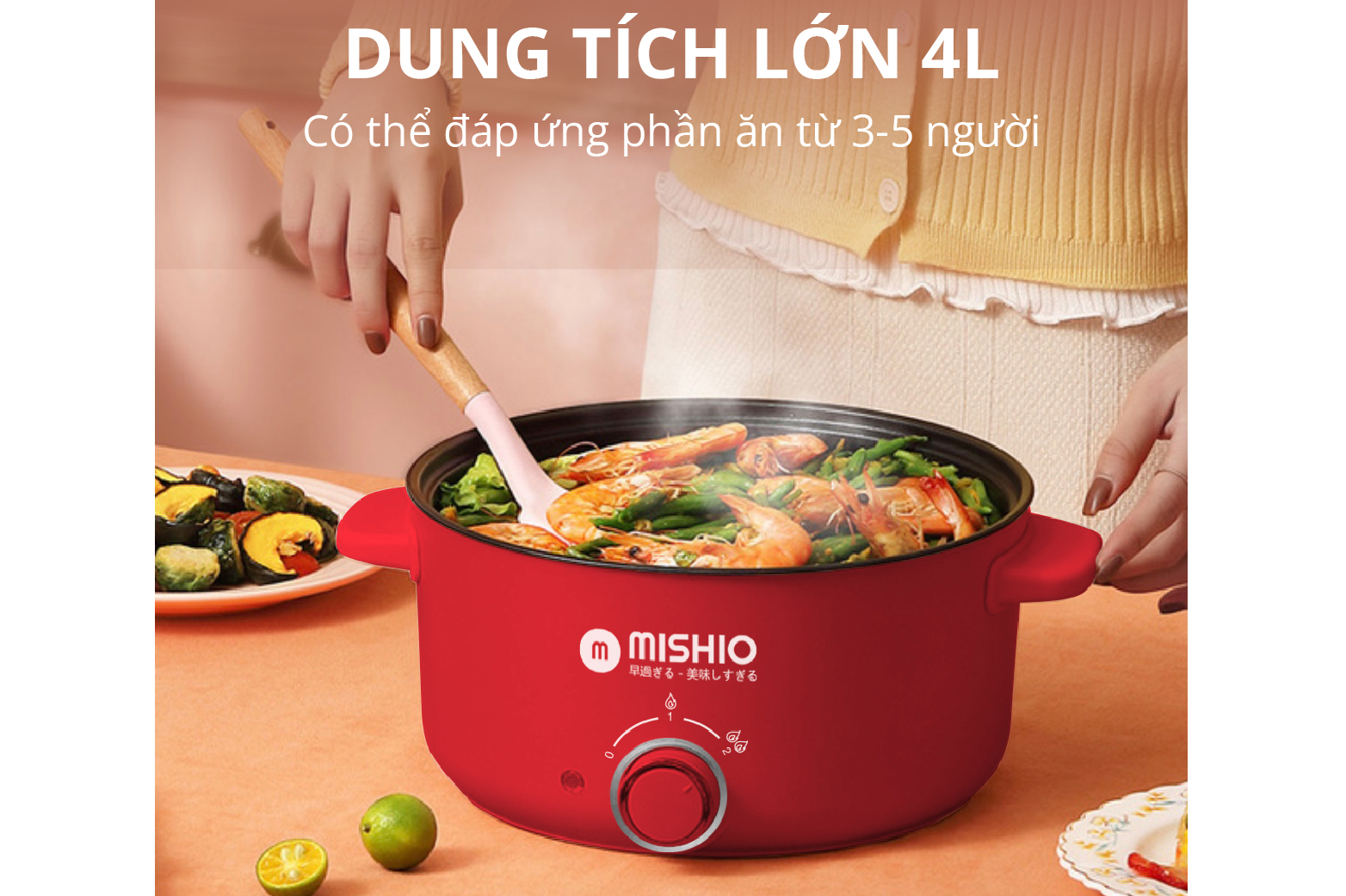 Nồi lẩu điện 4 lít Mishio MK328 (có xửng hấp)