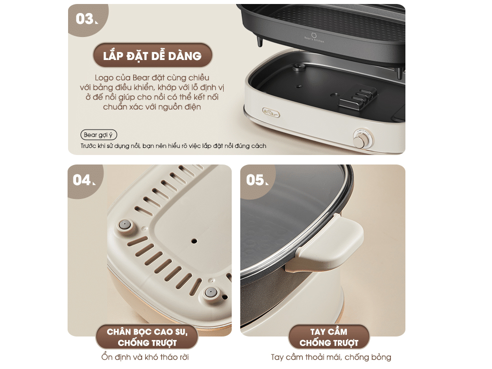 Nồi lẩu nướng đa năng 2 khay Bear SB-NL45K