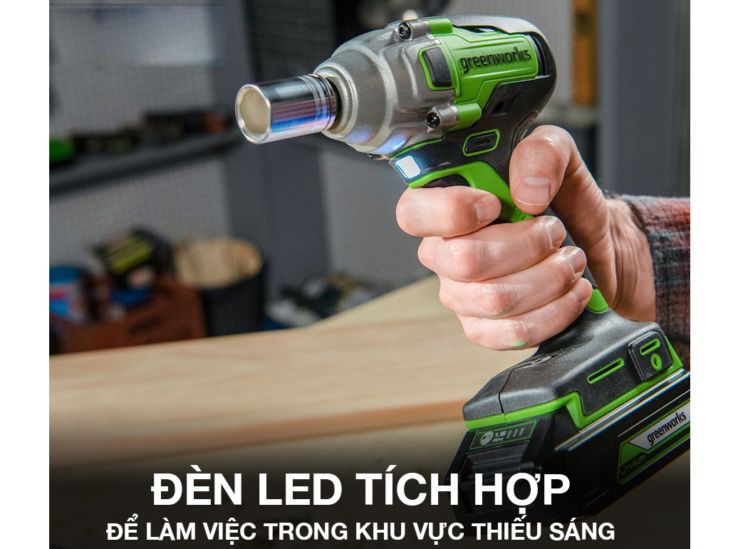 Máy siết bu lông 1/2 inch dùng pin Greenworks 24V GD24IW400 (Chưa pin, sạc)