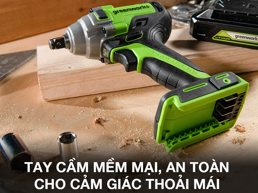 Máy siết bu lông 1/2 inch dùng pin Greenworks 24V GD24IW400 (Chưa pin, sạc)