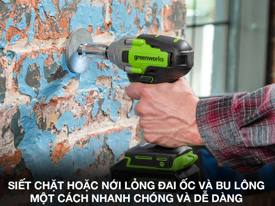 Máy siết bu lông 1/2 inch dùng pin Greenworks 24V GD24IW400 (Chưa pin, sạc)