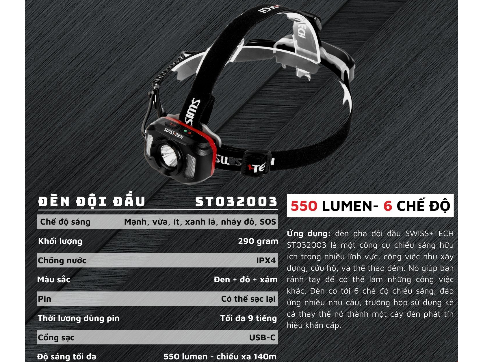 Đèn pha đội đầu Swiss+Tech ST032003