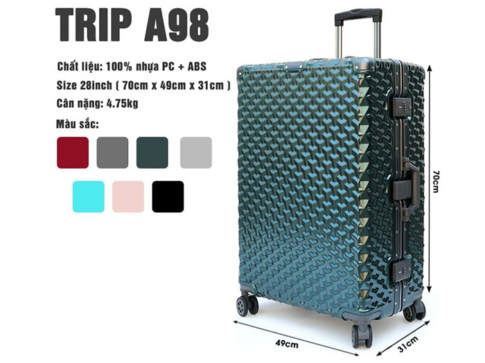 Vali khung nhôm cao cấp Trip A98 size 28 inch