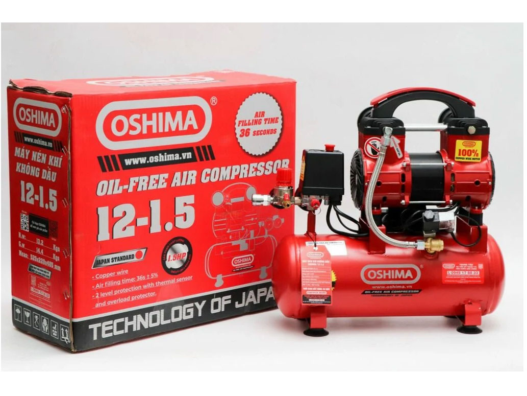 Máy nén khí không dầu Oshima 12-1.5 (1.5HP - 12L)