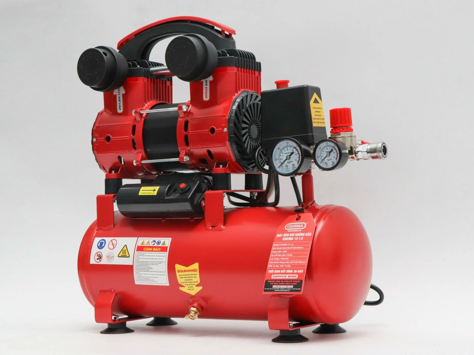 Máy nén khí không dầu Oshima 12-1.5 (1.5HP - 12L)