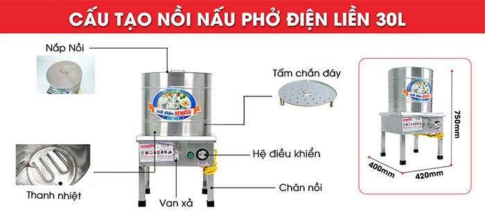 Nồi nấu phở NewSun 30 lít - Điện liền nồi