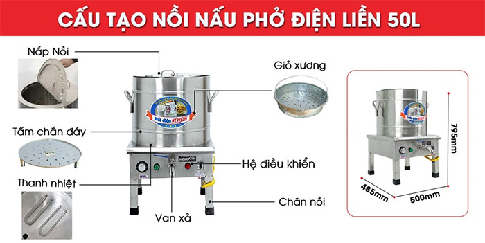 Nồi nấu phở NewSun 50 lít - Điện liền nồi