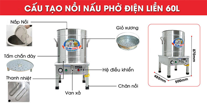 Nồi nấu phở NewSun 60 lít - Điện liền nồi