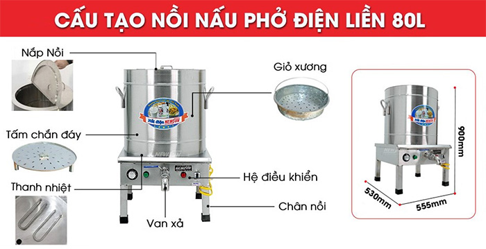 Nồi nấu phở NewSun 80 lít - Điện liền nồi