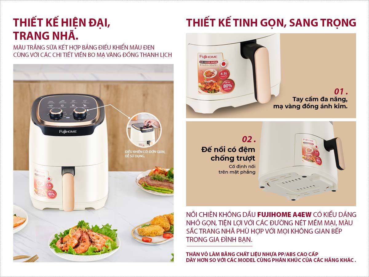 Nồi chiên không dầu FujiHome A4EW - 4.5 lít