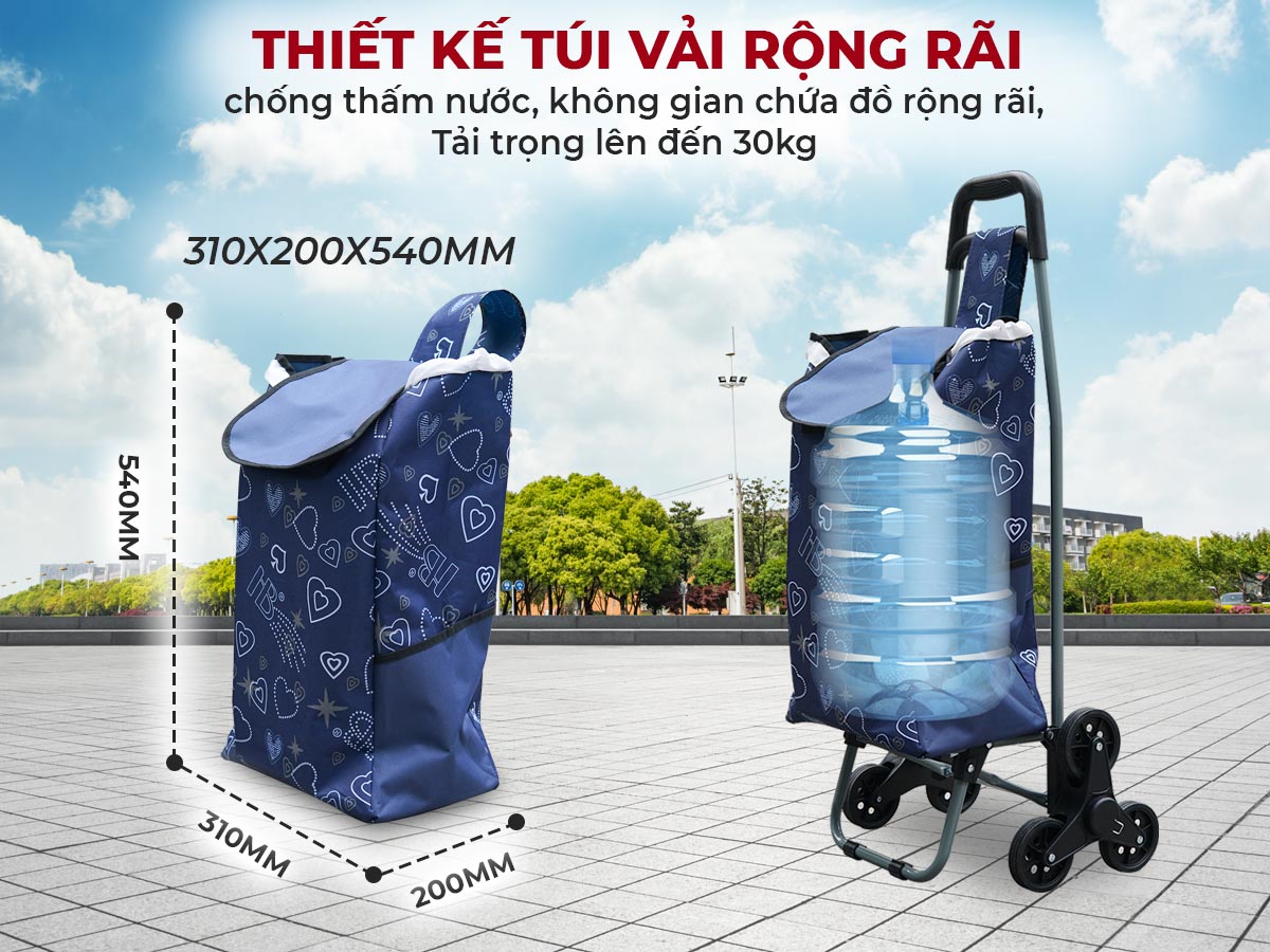 Xe kéo đi chợ leo cầu thang kèm túi FujiHome ST-30D6