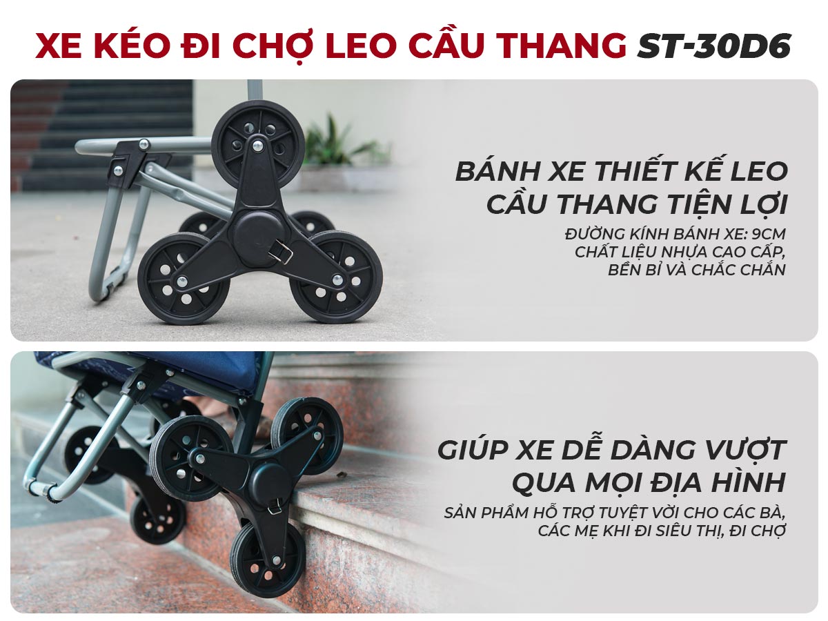 Xe kéo đi chợ leo cầu thang kèm túi FujiHome ST-30D6
