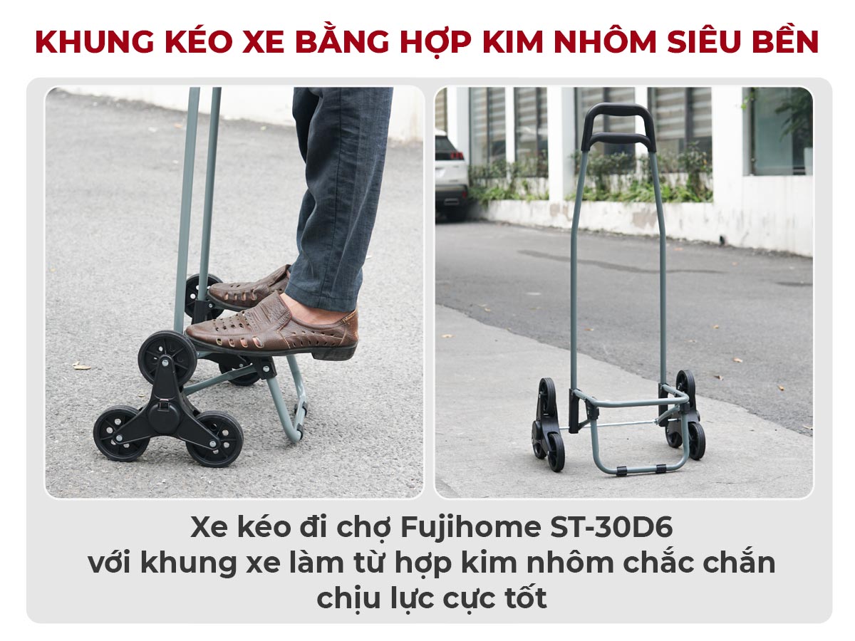 Xe kéo đi chợ leo cầu thang kèm túi FujiHome ST-30D6
