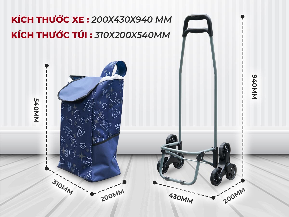 Xe kéo đi chợ leo cầu thang kèm túi FujiHome ST-30D6