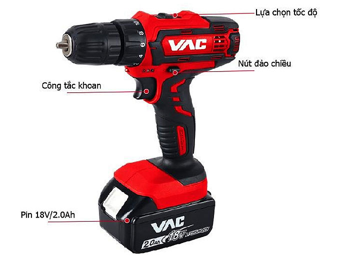 Máy khoan pin VAC 18V VA1301 (1 sạc, 2 pin)