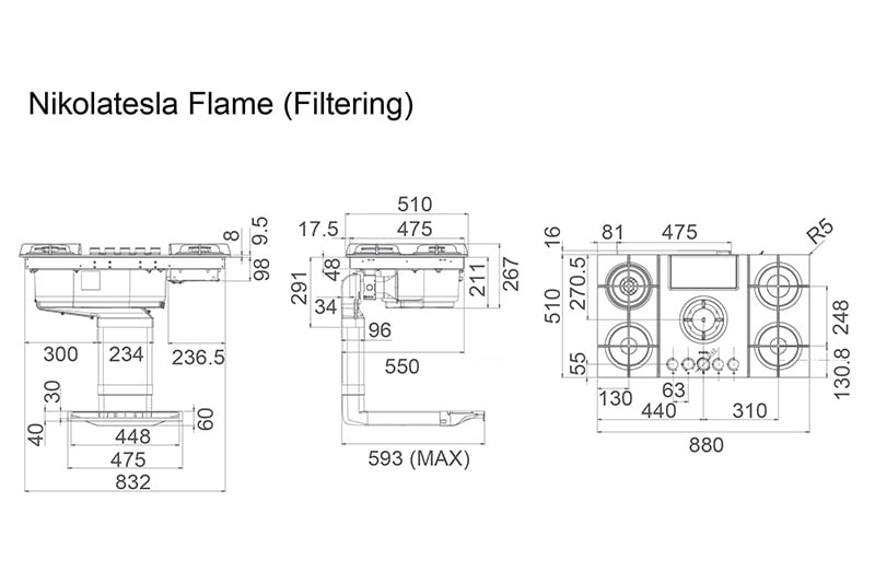 Bếp gas kết hợp hút mùi Elica NikolaTesla Flame