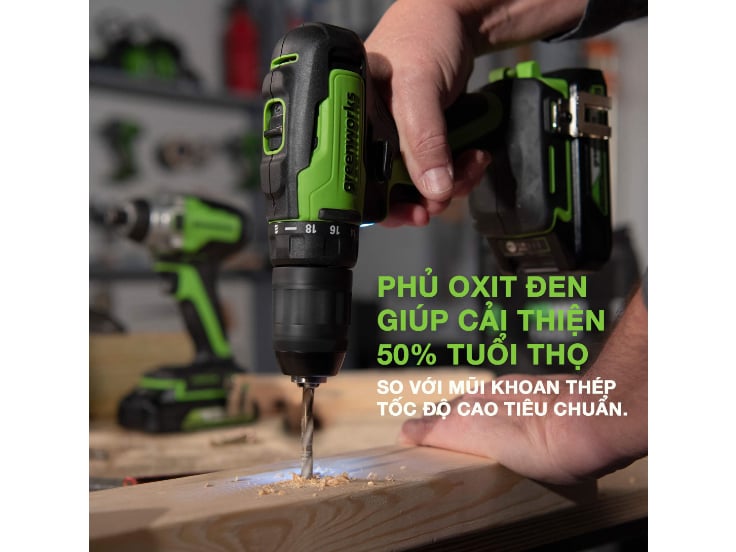 Bộ 21 mũi khoan oxit đen Greenworks 3508602