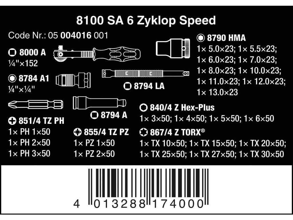 Bộ khẩu 1/4 inch tròng cóc Wera 8100 SA 6 630298 28 - 05004016001 (28 chi tiết)