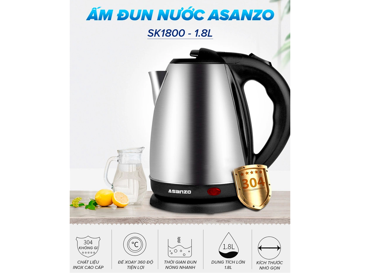 Ấm đun nước siêu tốc Asanzo SK-1800 - 1.8 lít