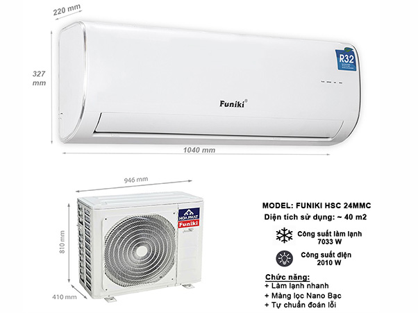 Điều hòa Funiki 1 chiều 24.000BTU HSC-24MMC (gas R32)