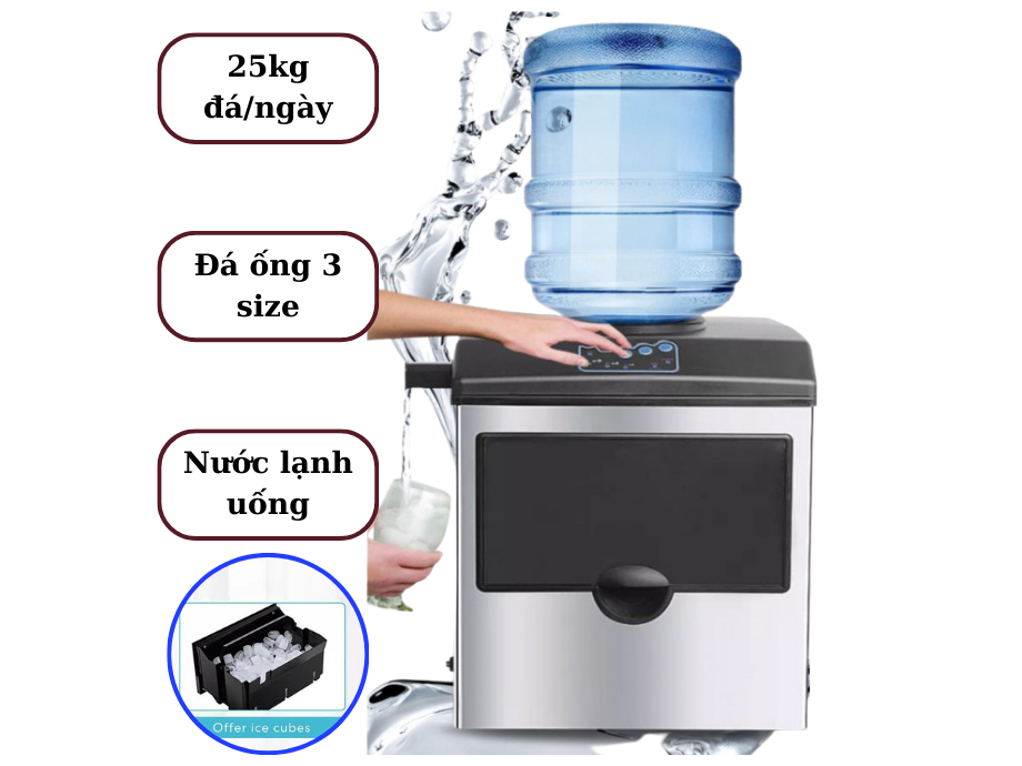 Máy làm đá viên Gourmetmaxx GMI-25KG (25 kg/ngày, kiêm cây nước lạnh)