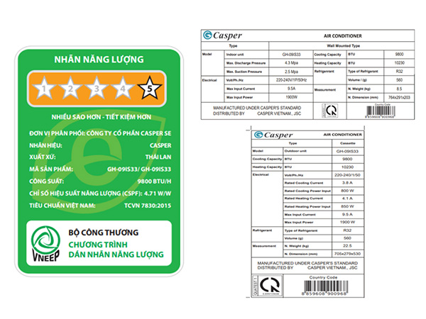 Điều hòa Casper 9.000 BTU 2 chiều inverter GH-09IS33