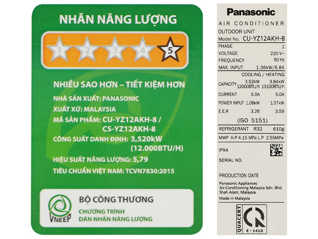 Máy lạnh 2 chiều Panasonic Inverter 1.5HP CU/CS-YZ12AKH-8