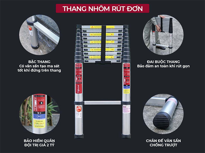 Thang nhôm rút gọn đơn FujiHome TLI380