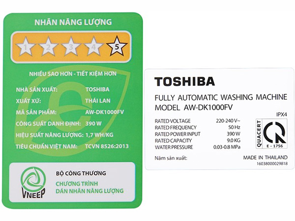 Máy giặt lồng đứng Toshiba Inverter 9 kg AW-DK1000FV(KK)