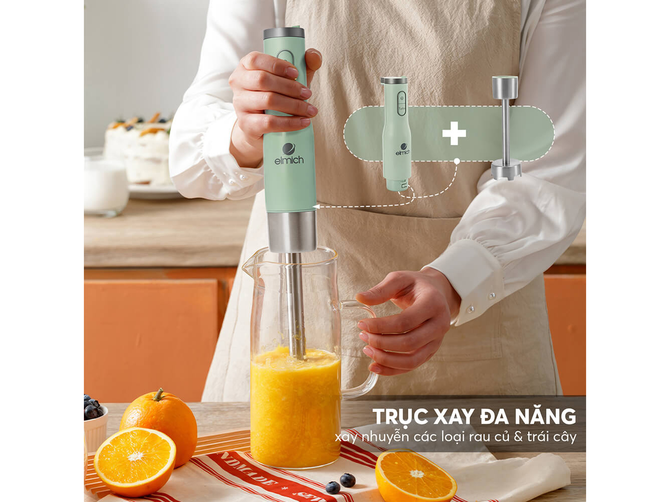 Máy xay cầm tay Elmich BLE-8666 hỗ trợ xay thực phẩm rau củ, trái cây