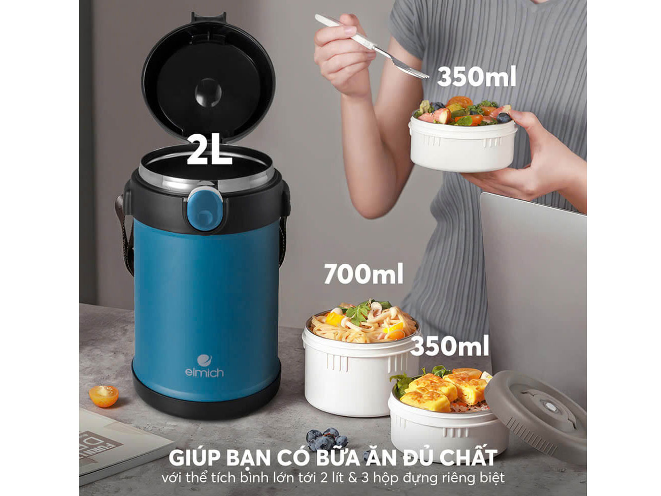 Hộp cơm giữ nhiệt inox 304 Elmich EL8303 - 2 lít
