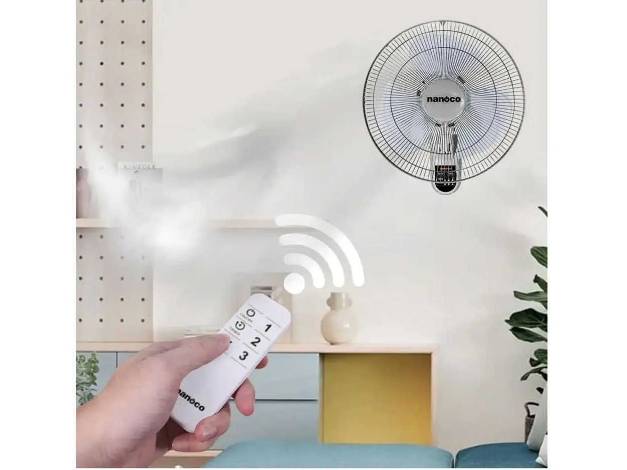 Quạt treo tường Nanoco NWF1612RC-BL có thiết kế gọn gàng, đẹp mắt