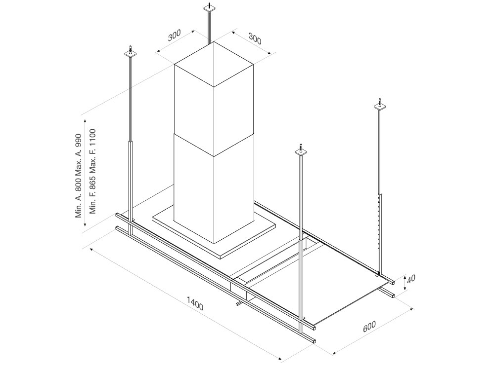 Máy hút khói khử mùi đảo treo độc lập Malloca INDUST K140B