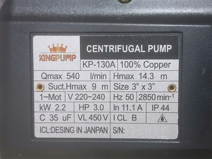 Máy bơm nước ly tâm 3HP Kingpump KP-130A