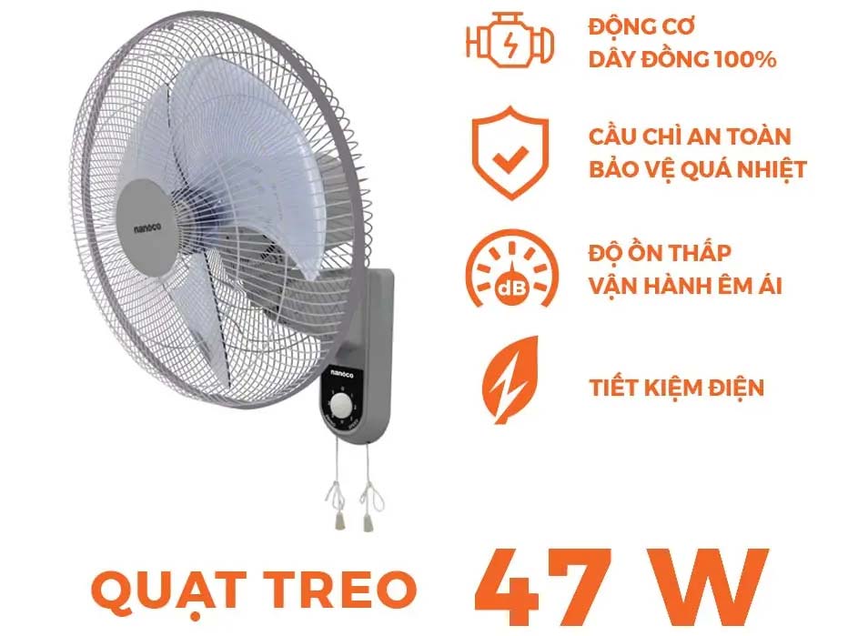 Quạt treo tường Nanoco NWF1611G (47W)
