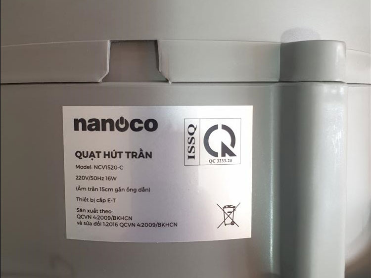 Quạt hút âm trần có ống dẫn Nanoco NCV1520-C