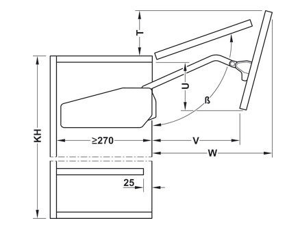 Tay nâng Free Fold Short D3fs nắp xám Hafele 493.05.730