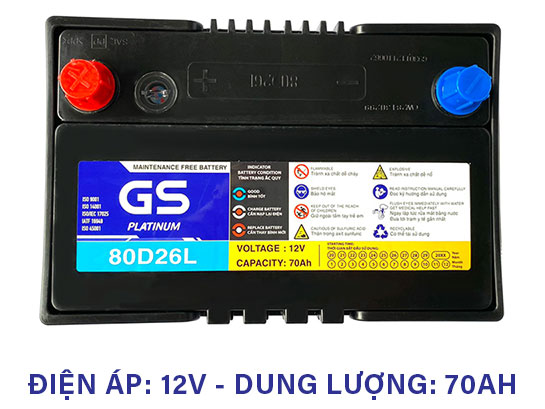 Ắc quy ô tô GS 80D26L (12V - 70AH, cọc trái)