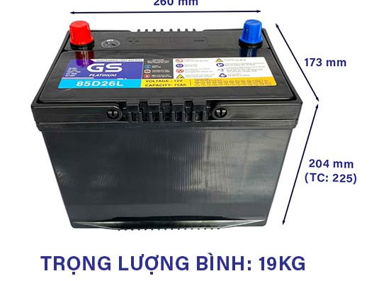 Ắc quy ô tô GS MF 85D26L (khô, 12V - 75A, cọc trái)