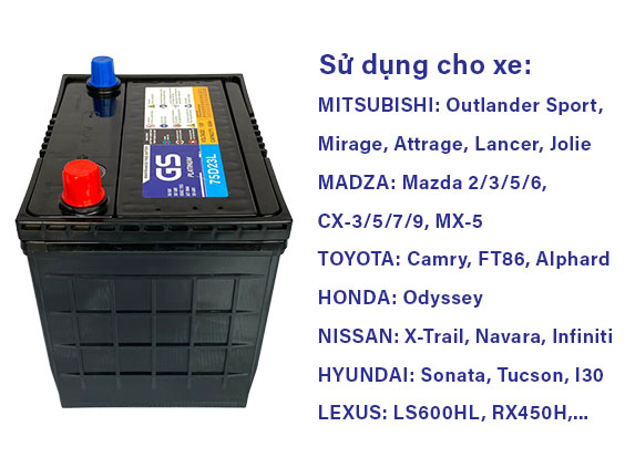 Ắc quy khô ô tô MF GS 75D23L (12V - 65AH, cọc trái)