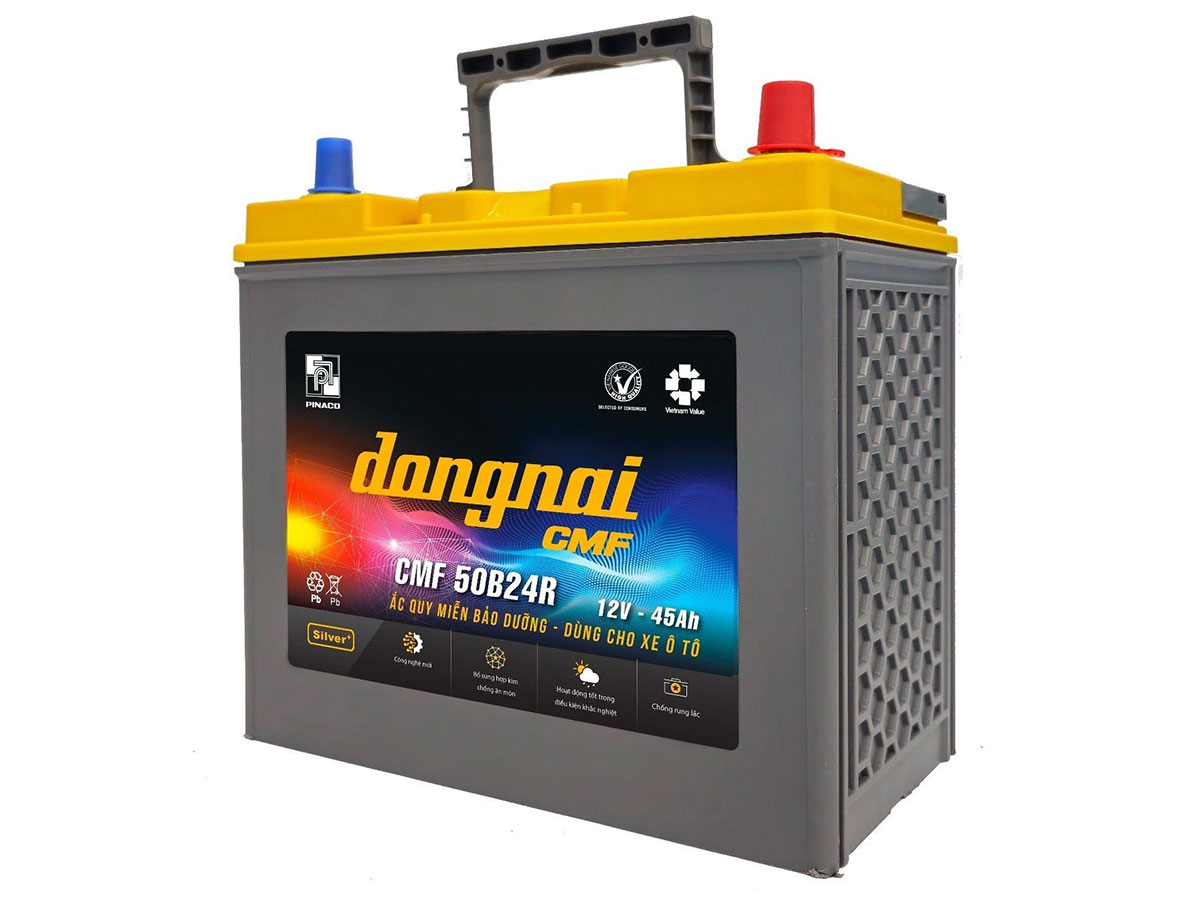 Ắc quy khô ô tô Đồng Nai CMF 50B24R(S) (12V - 45Ah, cọc phải, cọc to)